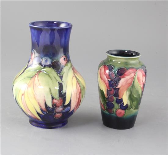 Two Moorcroft leaf and berry pattern vases, c. 1940s height 16.5cm and 12.5cm